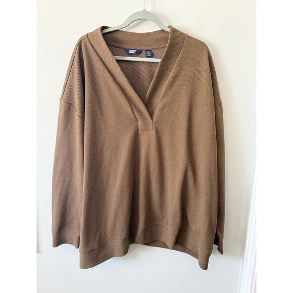 Lands' End Sweaters - Vtg Lands' End Women's 3X Cotton V Neck Brown Pullover USA Ribbed